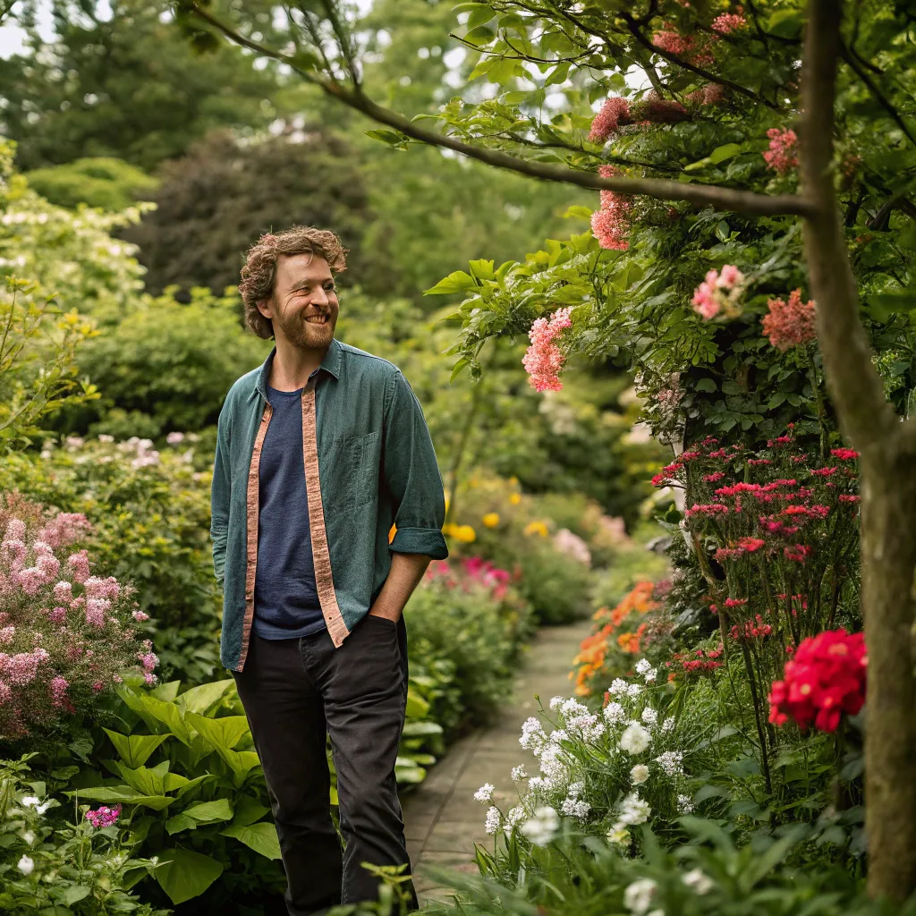 Thomas Jenkins standing in a garden